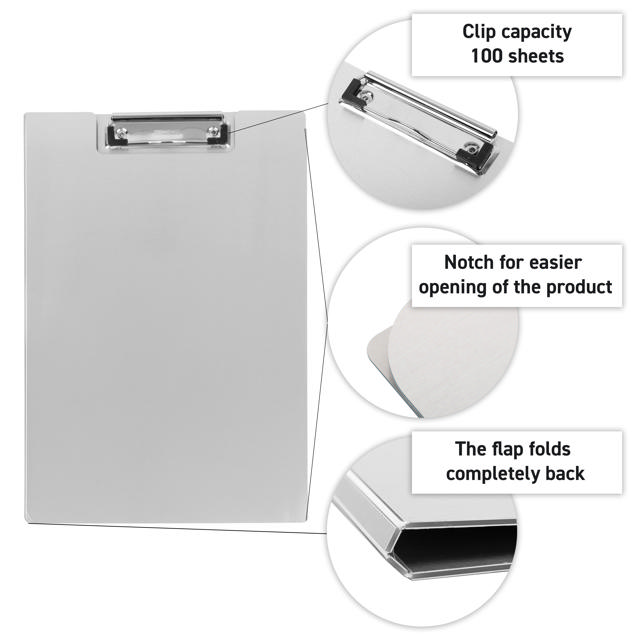 Clipboard with Flap, Aluminium, A4, Portrait