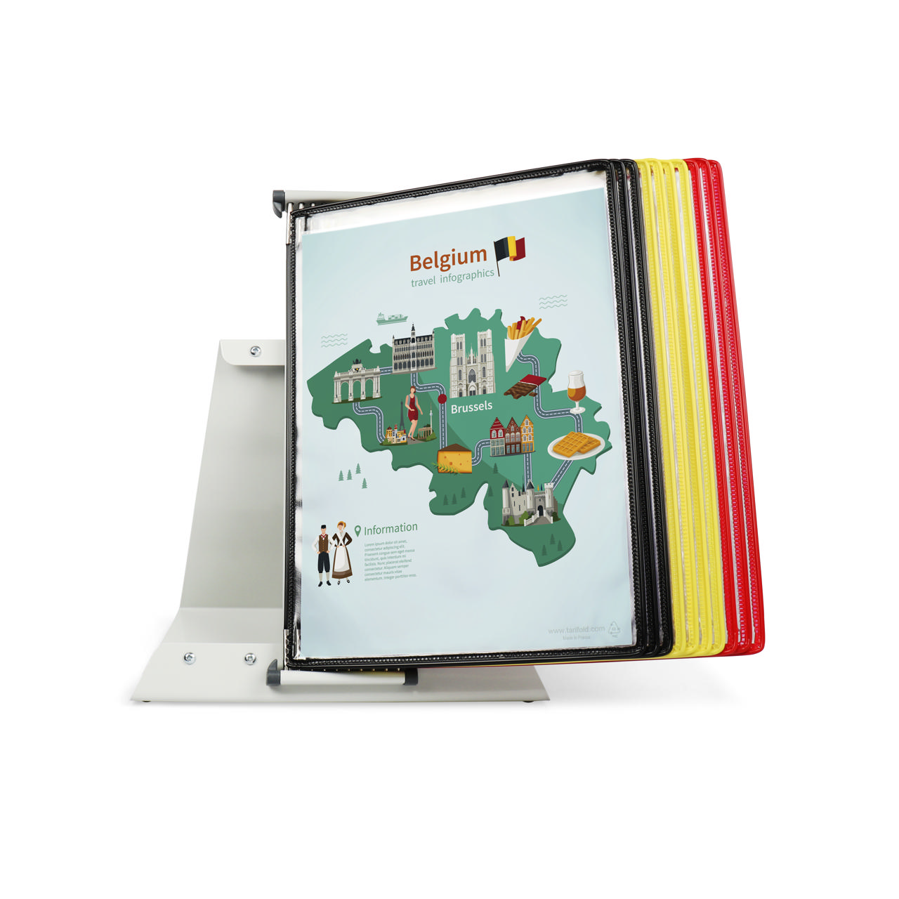 Tarifold Metal Desk Document Display System, A4, 10 Pockets, Belgium Colors