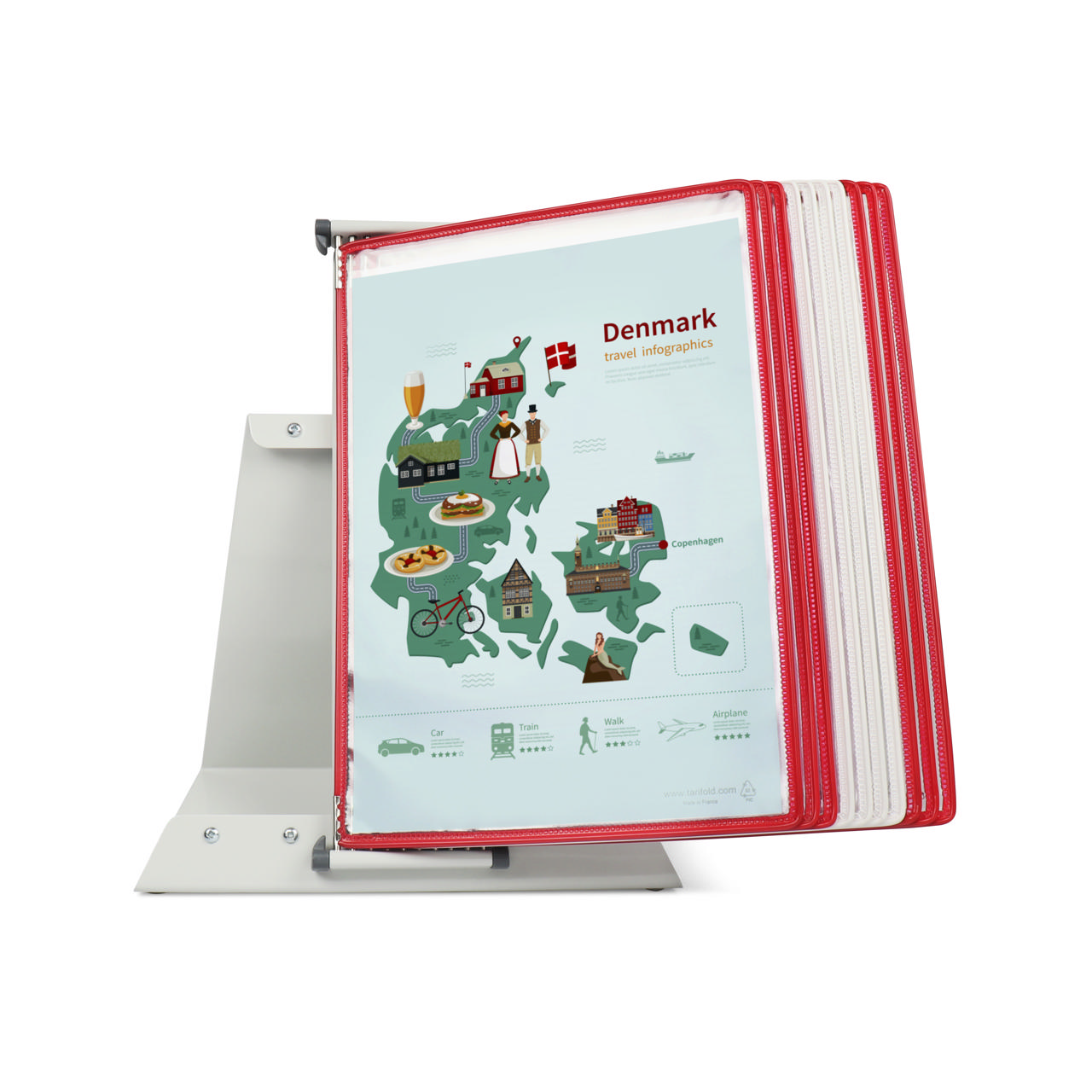 Tarifold Metal Desk Document Display System, A4, 10 Pockets, Denmark Colours