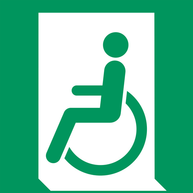 Safety Sign Emergency exit for people unable to walk or with walking impairment, Left, 150 x 150 mm