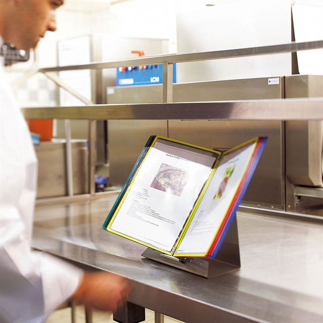 Tarifold Stainless Steel Antimicrobial Desktop Reference & Display System - 10 Assorted Pockets, Letter-Size