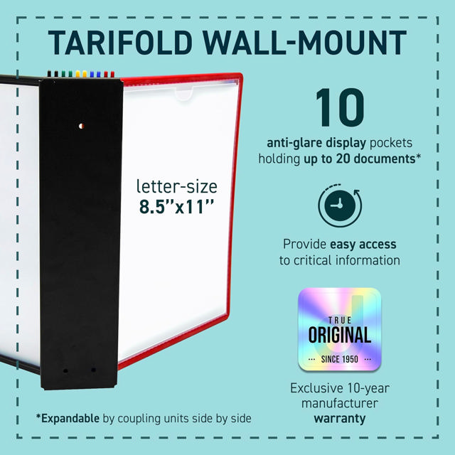 Easy Load Wall Mount Reference & Display System – 10 Assorted Pockets, Letter-Size