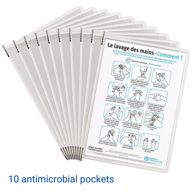 Tarifold Antimicrobial Pivoting Pockets for Wall, Desk or Rotary Systems - 10 White Pockets, Letter-Size