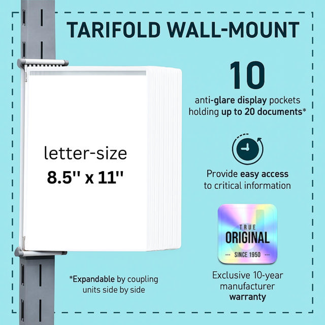 Tarifold Wall Mount Reference & Display System – 10 White Pockets, Letter-Size